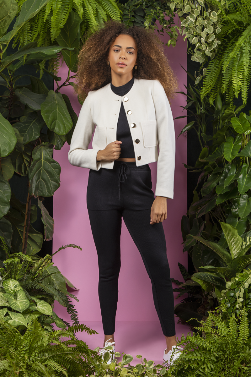 Casaco Cropped de Lã Batida Branco