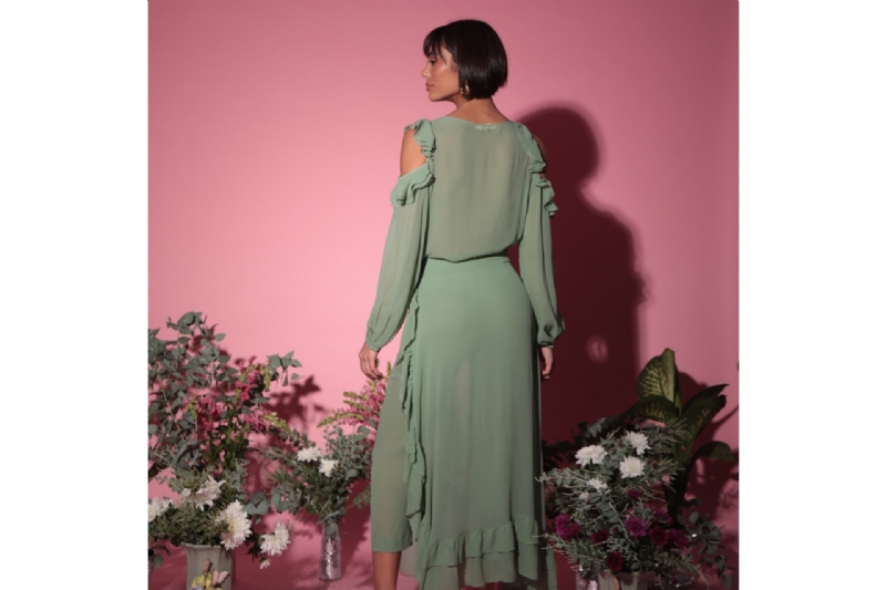 Calça Cacau em Seda Verde Claro