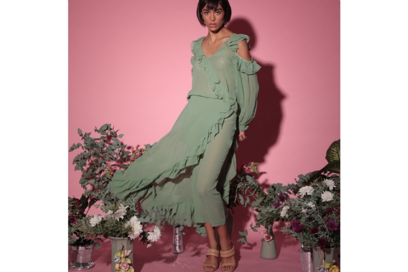 Calça Cacau em Seda Verde Claro