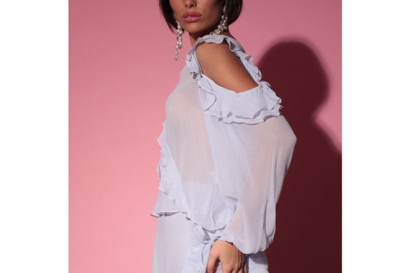 Blusa Cacau em Seda Azul Claro