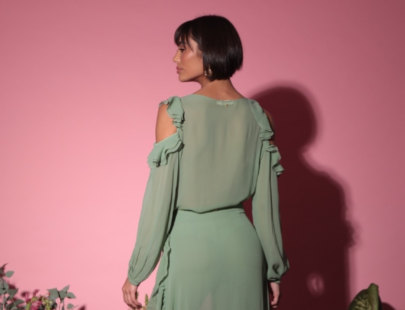 Blusa Cacau em Seda Verde Claro