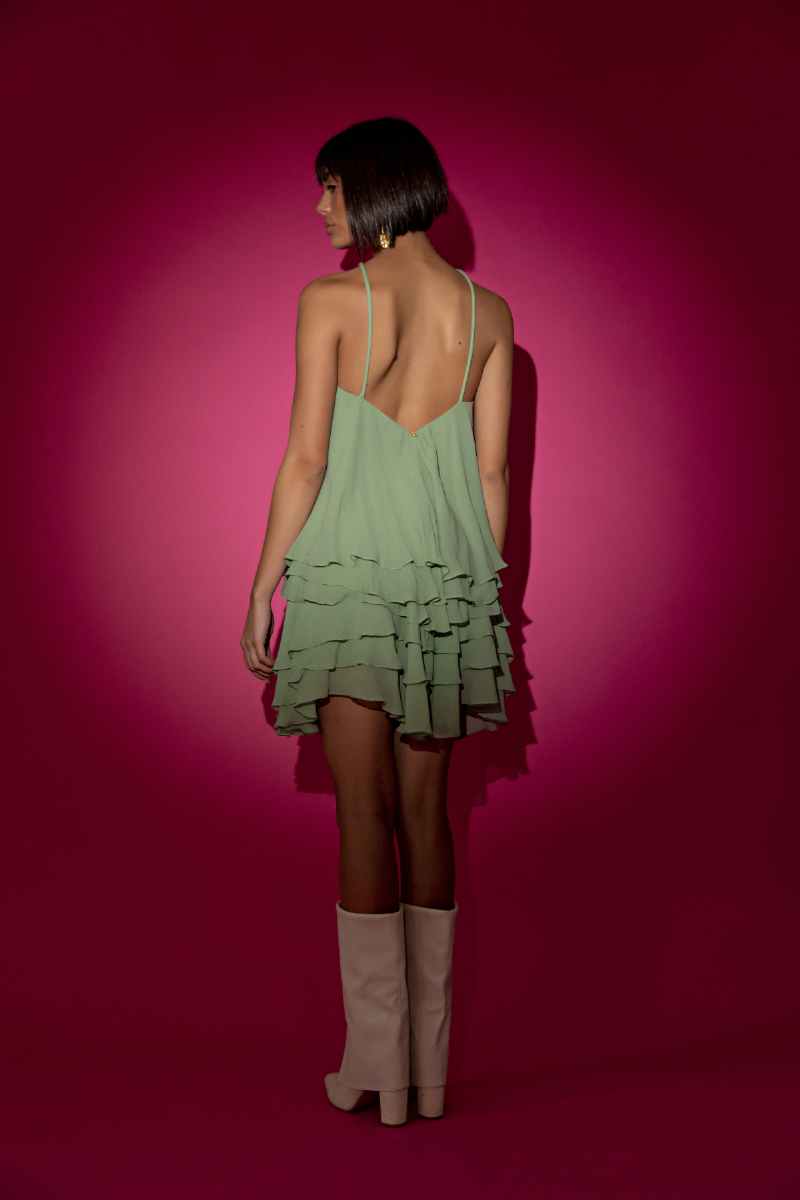 Vestido em Seda Vitória-Régia Verde Claro