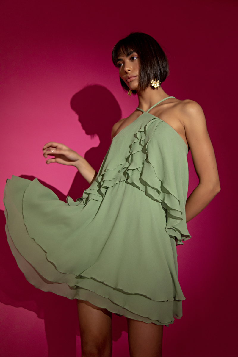 Vestido em Seda Vitória-Régia Verde Claro