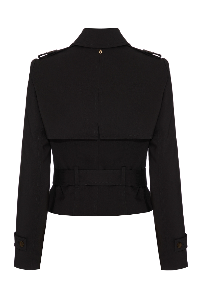 Casaco Trench Coat Curto Preto